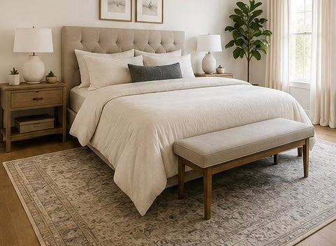 Guide showing how to choose the right rug size for living rooms, bedrooms, and dining rooms with styling tips for home decor.